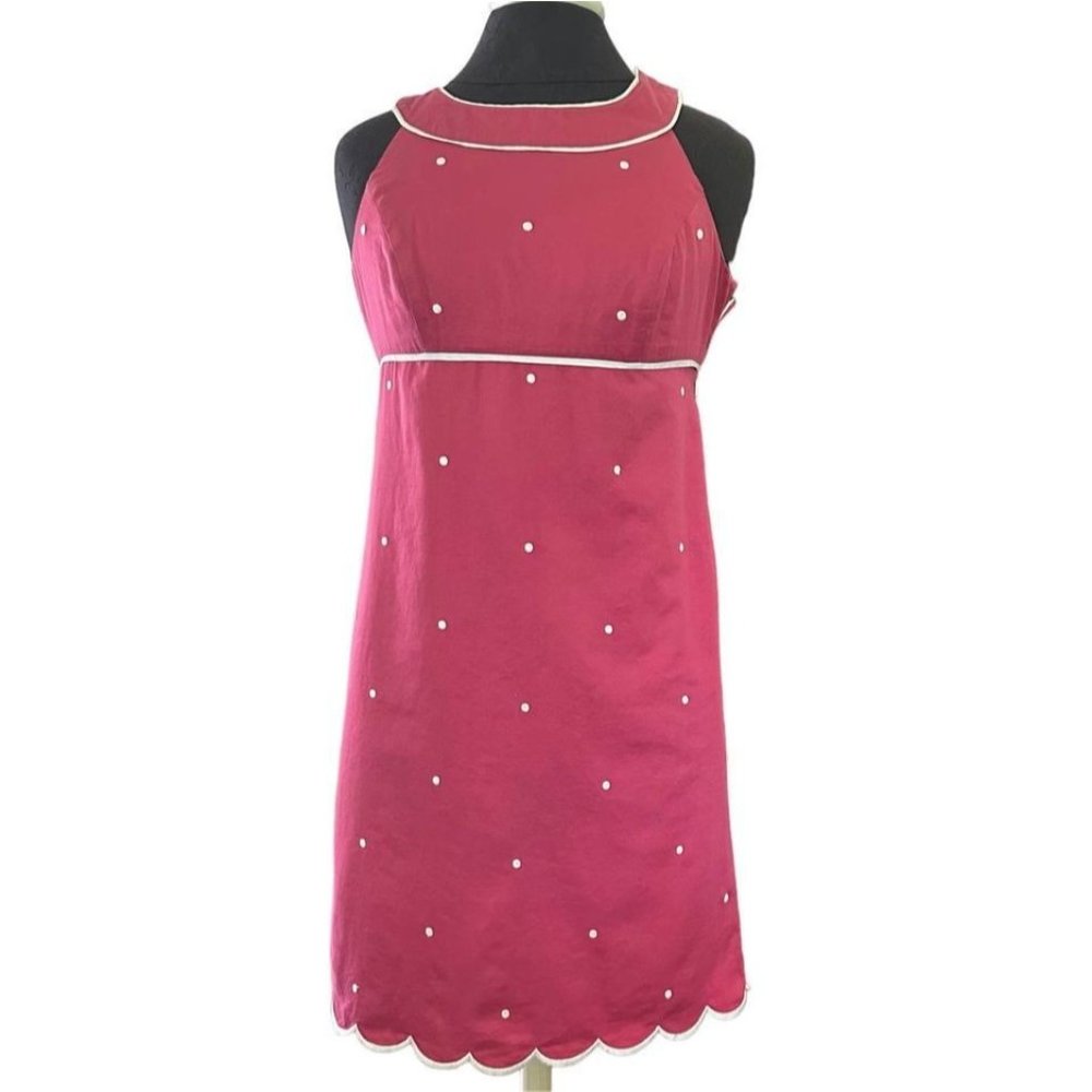 Ann Taylor Petites Barbiecore Dress 2P Pink w White Polka Dots Scalloped Mini